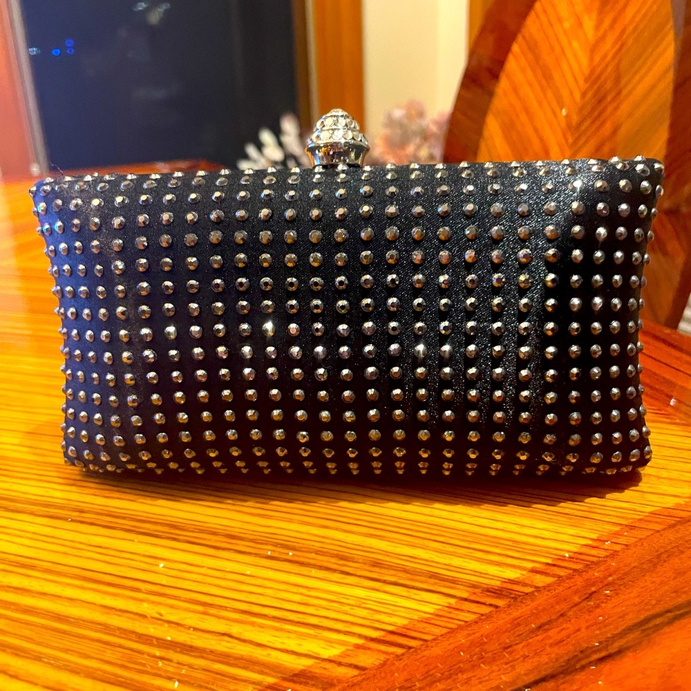 Kate Landry  beaded black clutch with strap